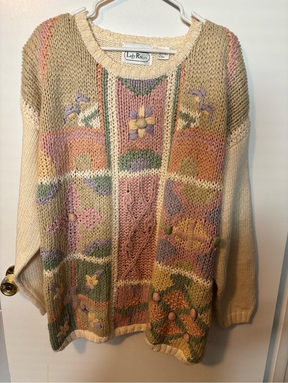 Vintage Retro 90s Grandmacore Whimsy Quirky Raime Patchwork Knit Sweater Med.